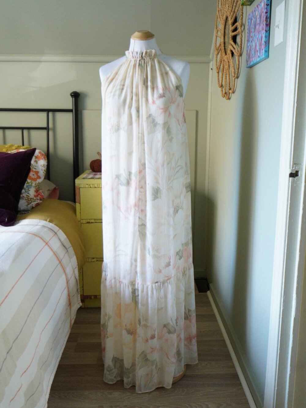 floral h&m long high neck dress